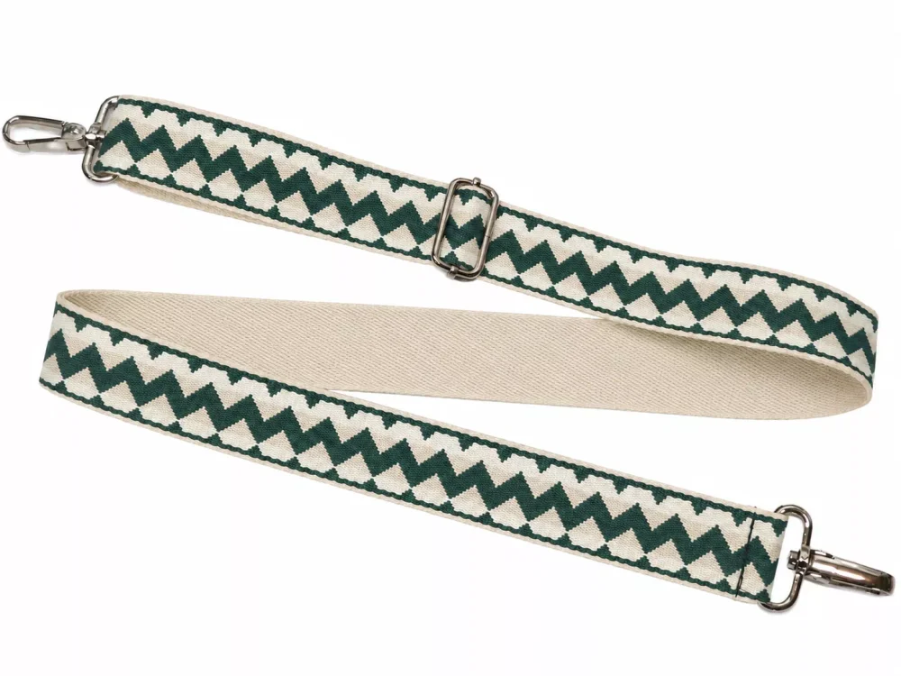 Pasek do torby w zygzaki ciemnozielono-beżowy 50 mm z regulacją długości 76–134 cm i dwoma karabińczykami