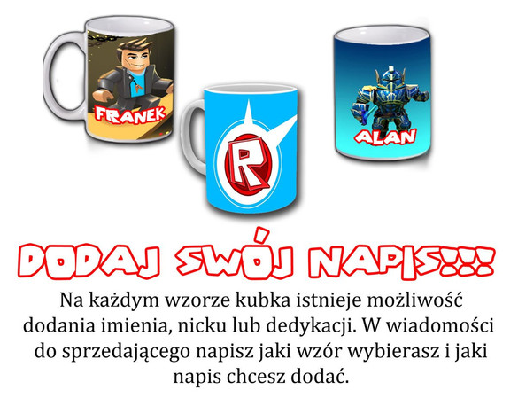 Kubek ROBLOX wzory + imię gracza GRATIS