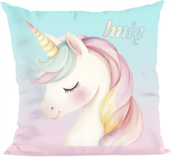 Poduszka Jednorożec romantyczny – pastelowa, z imieniem 40x40cm
