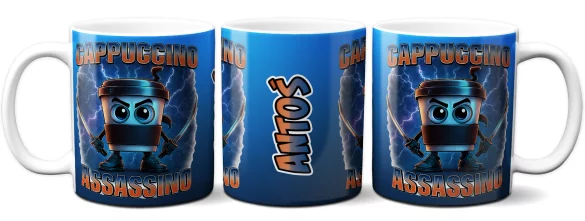 Kubek Italian Brainrot Cappuccino Assassino z piorunami