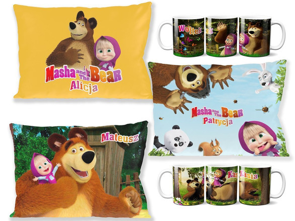 Zestaw MASZA I NIEDŹWIEDŹ poduszka+kubek +GRATIS!