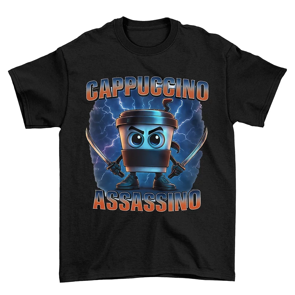 Koszulka Italian Brainrot Cappuccino Assassino z piorunami Czarna 12-14 lat