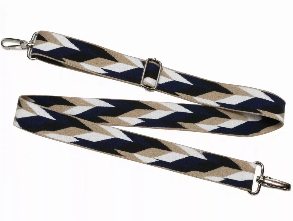 Pasek do torby w romby granatowo-beżowy 50 mm z regulacją długości 76–134 cm i dwoma karabińczykami