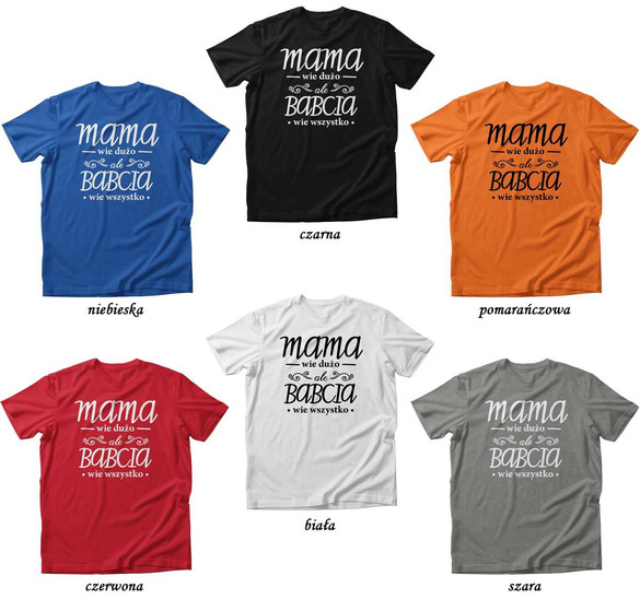 Koszulka na Dzień Babci BABCIA wie wszystko + imię