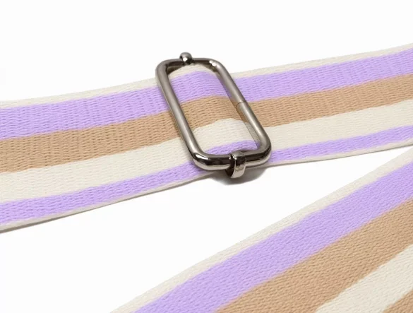Pasek do torby w paski jasnofioletowy z beżowymi brzegami 38 mm