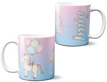 Kubek Jednorożec z balonami – pastelowa, z imieniem, prezent dla dziewczynki