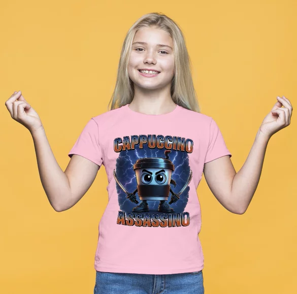 Koszulka Italian Brainrot Cappuccino Assassino z piorunami