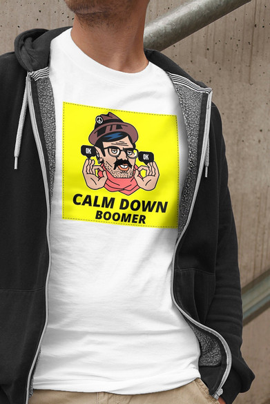 Koszulka z naszywką Calm down boomer