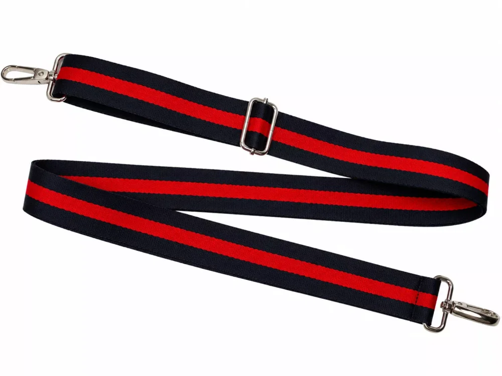 Pasek do torby w paski czerwono-granatowy 38 mm z regulacją długości 76–134 cm i dwoma karabińczykami
