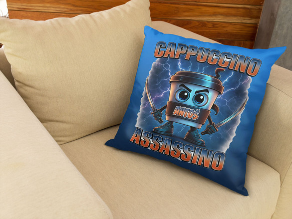 Poduszka Italian Brainrot Cappuccino Assassino z piorunami