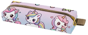 Piórnik szkolny prostokątny z jednorożcami kawaii i imieniem – personalizowany