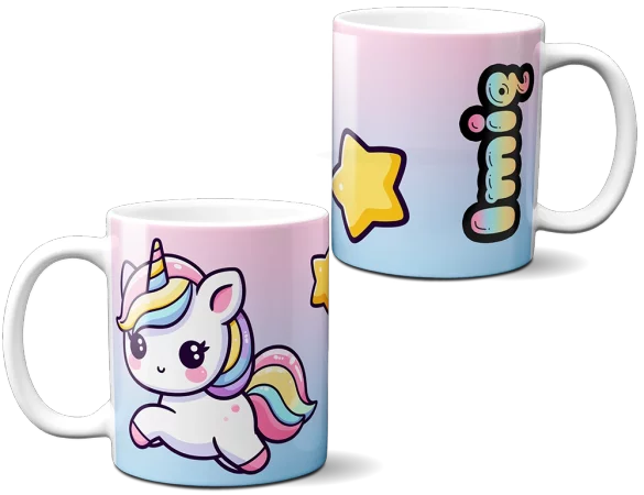 Kubek Jednorożec Kawaii z gwiazdkami –  z imieniem gratis