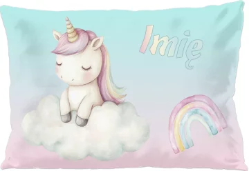 Poduszka Jednorożec na chmurce – personalizowana, pastelowa 60x40cm