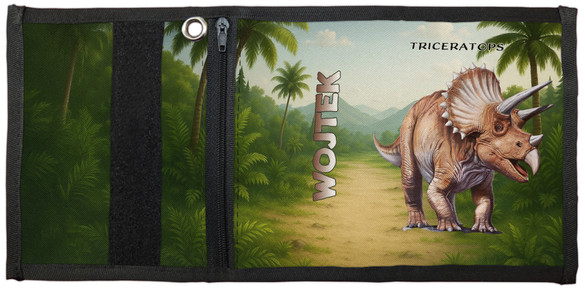 Portfel Dinozaury Triceratops + imię dziecka