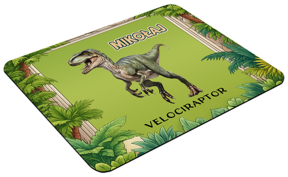 Podkładka Dinozaury Velociraptor + imię dziecka 60x40cm