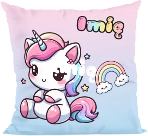 Poduszka Jednorożec Kawaii z tęczą – personalizowana, prezent dla dziecka 40x40cm