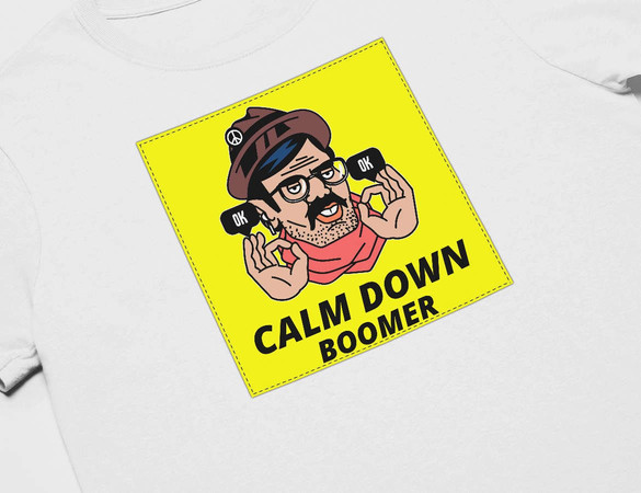 Koszulka z naszywką Calm down boomer