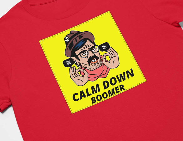 Koszulka z naszywką Calm down boomer