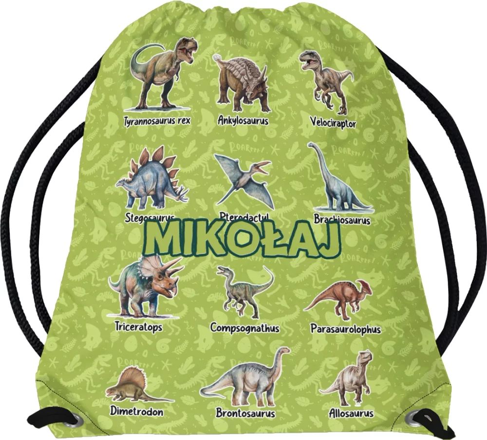 Worek Dinozaury różne - z imieniem dziecka