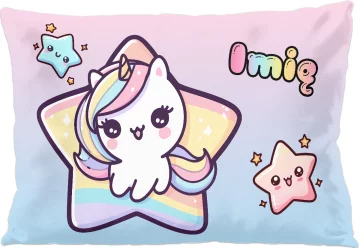 Poduszka Jednorożec Kawaii w gwiazdce – personalizowana, prezent dla dziecka 60x40cm