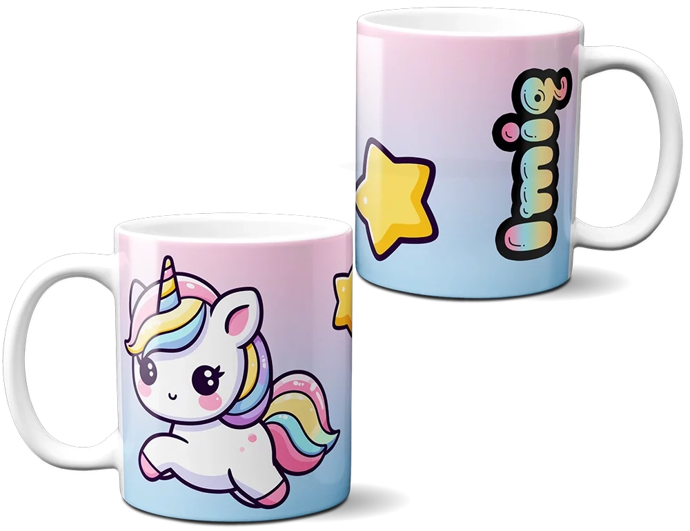 Kubek Jednorożec Kawaii z gwiazdkami – z imieniem gratis