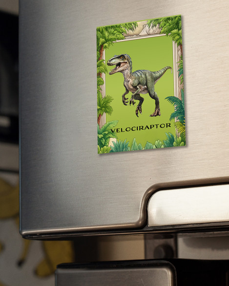 Magnes Dinozaury Velociraptor + imię dziecka