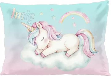 Poduszka Jednorożec śpiący na chmurce – pastelowa, personalizowana dla dziecka 60x40cm