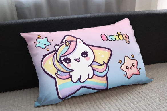Poduszka Jednorożec Kawaii w gwiazdce – personalizowana, prezent dla dziecka 60x40cm