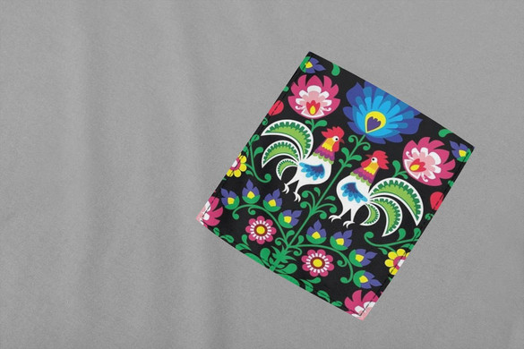 Koszulka z kieszonką WZORY ŁOWICKIE KOGUT 