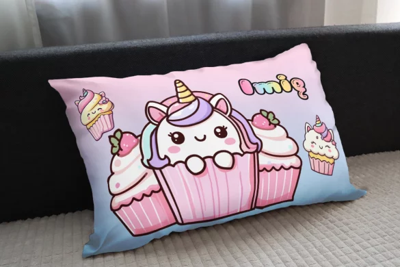 Poduszka Jednorożec Kawaii muffinka – słodki styl, dla dziewczynki 60x40cm