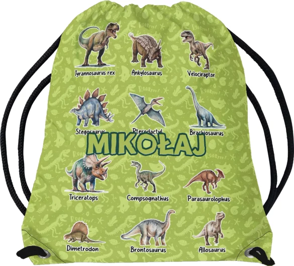 Worek Dinozaury różne - z imieniem dziecka