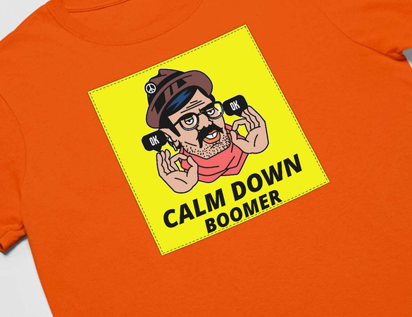 Koszulka z naszywką Calm down boomer